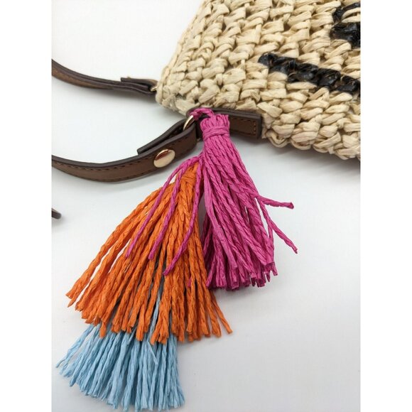 INC tropical straw tasseled LOW KEY beach women's crossbody wristlet -Natural - Picture 6 of 8